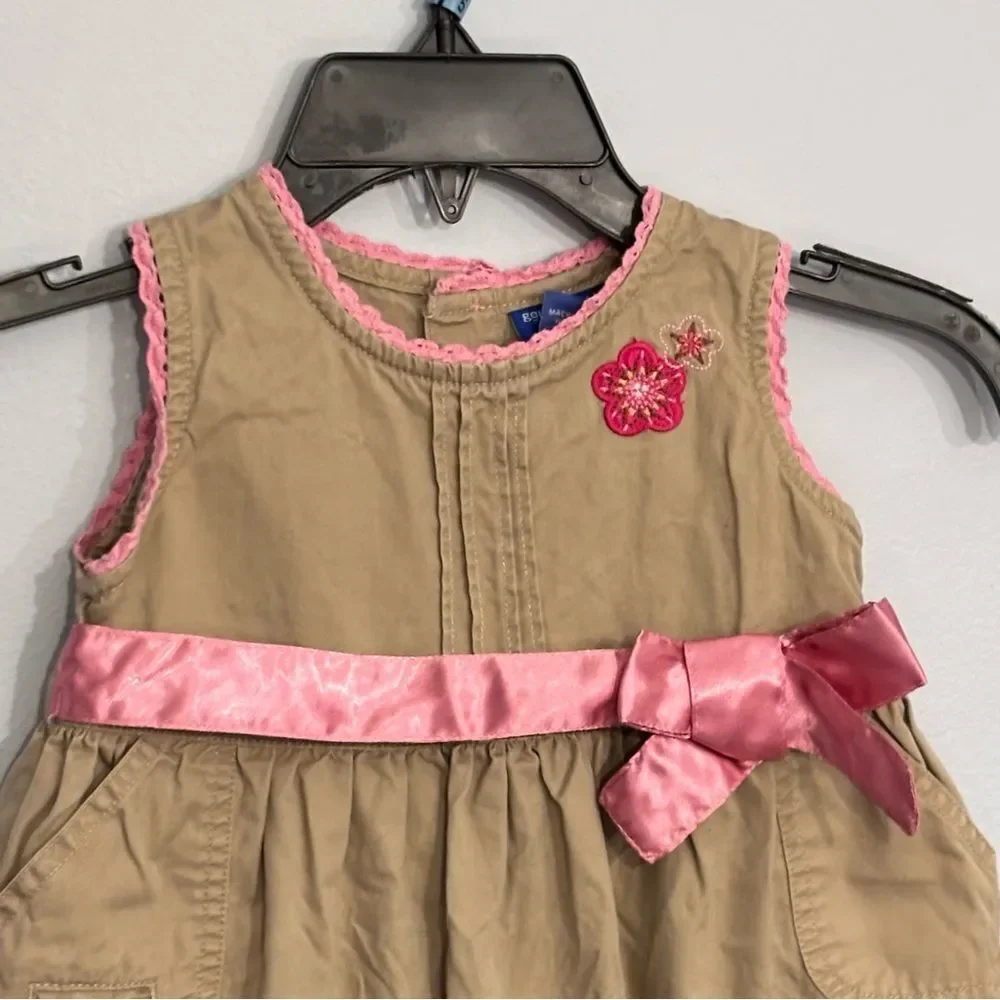 Oshkosh Genuine Kids VTG Embroidered Lace Trim Tan Pink Jumper Dress Shirt 3T